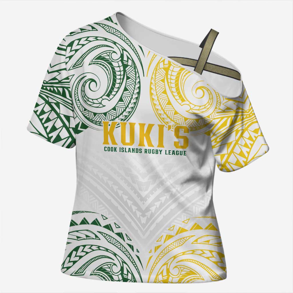 World Rugby Cook Islands Cross Shoulder Shirt White Polynesian Tribal Pattern - Polynesian Pride