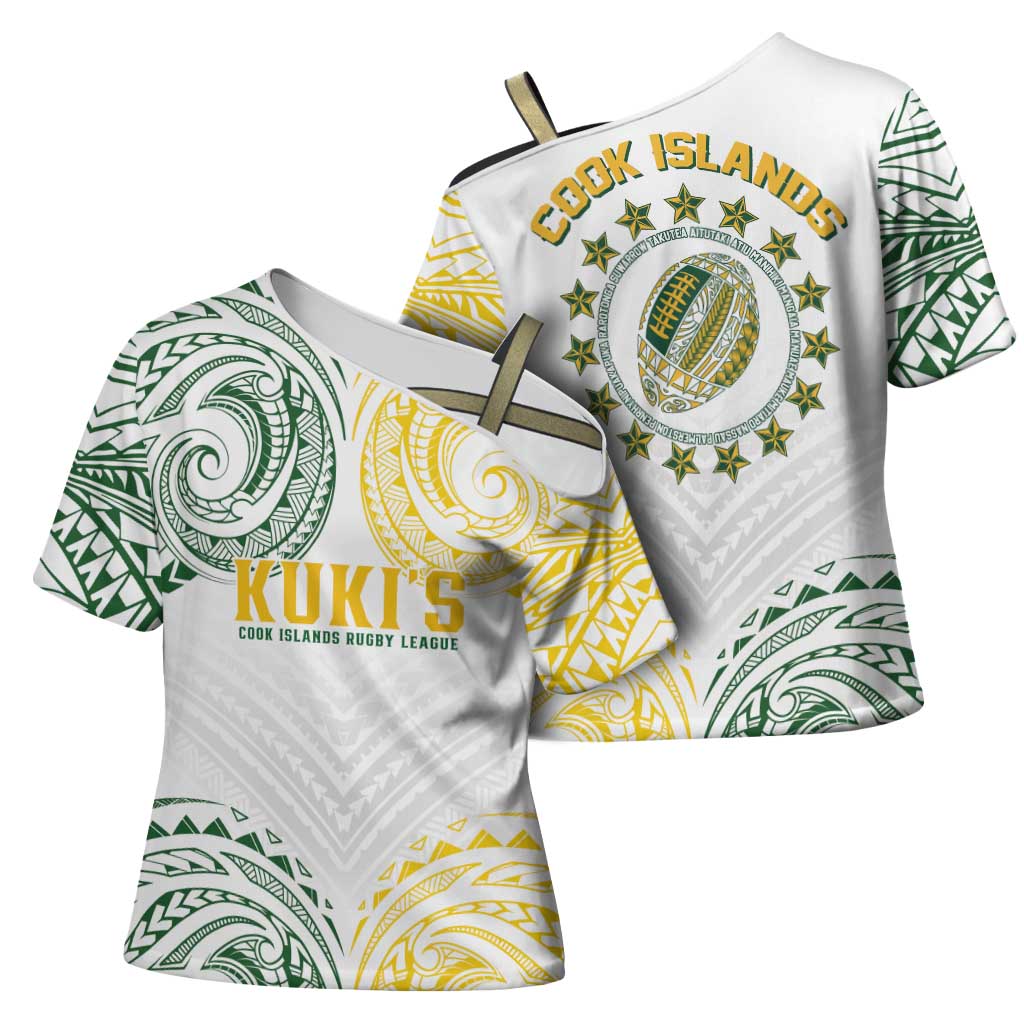 World Rugby Cook Islands Cross Shoulder Shirt White Polynesian Tribal Pattern - Polynesian Pride