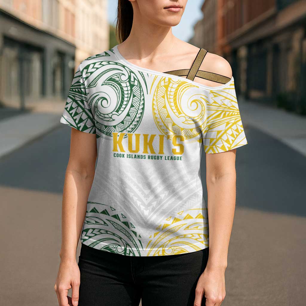 World Rugby Cook Islands Cross Shoulder Shirt White Polynesian Tribal Pattern - Polynesian Pride