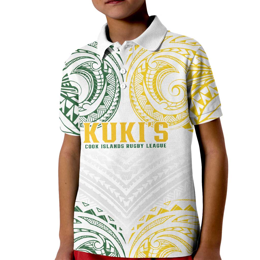 World Rugby Cook Islands Kid Polo Shirt White Polynesian Tribal Pattern - Polynesian Pride