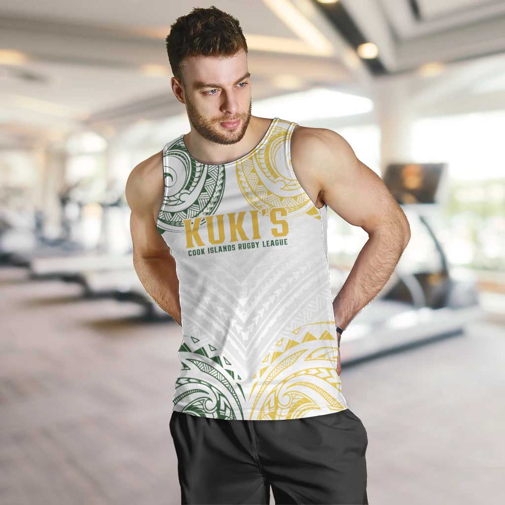 World Rugby Cook Islands Men Tank Top White Polynesian Tribal Pattern - Polynesian Pride