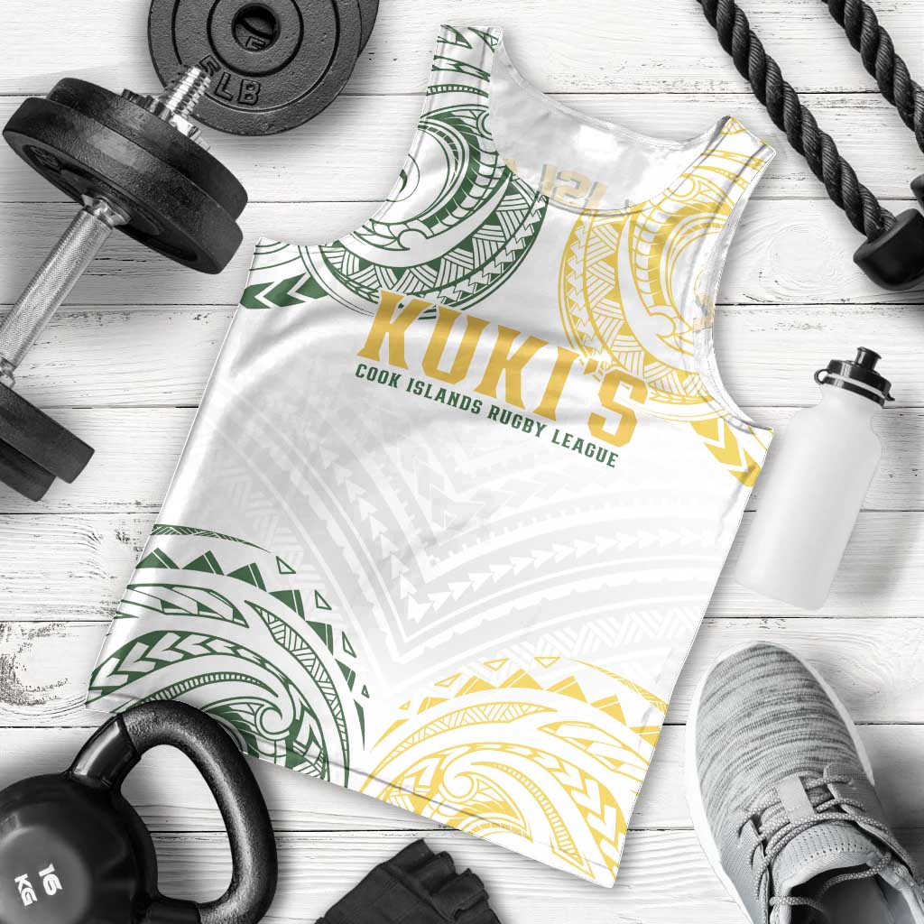 World Rugby Cook Islands Men Tank Top White Polynesian Tribal Pattern - Polynesian Pride
