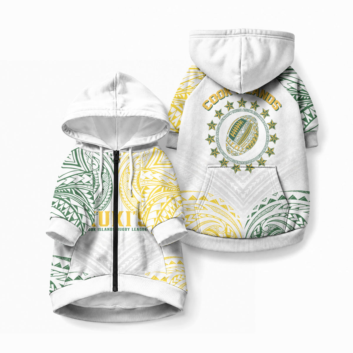 World Rugby Cook Islands Pet Hoodie White Polynesian Tribal Pattern LT9 Zip-up White - Polynesian Pride