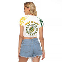World Rugby Cook Islands Raglan Cropped T Shirt White Polynesian Tribal Pattern - Polynesian Pride