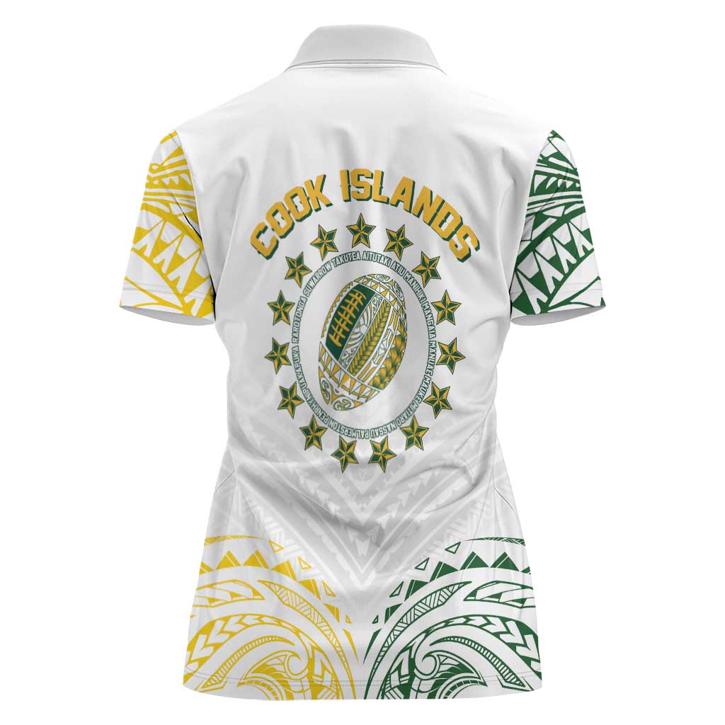 World Rugby Cook Islands Women Polo Shirt White Polynesian Tribal Pattern - Polynesian Pride