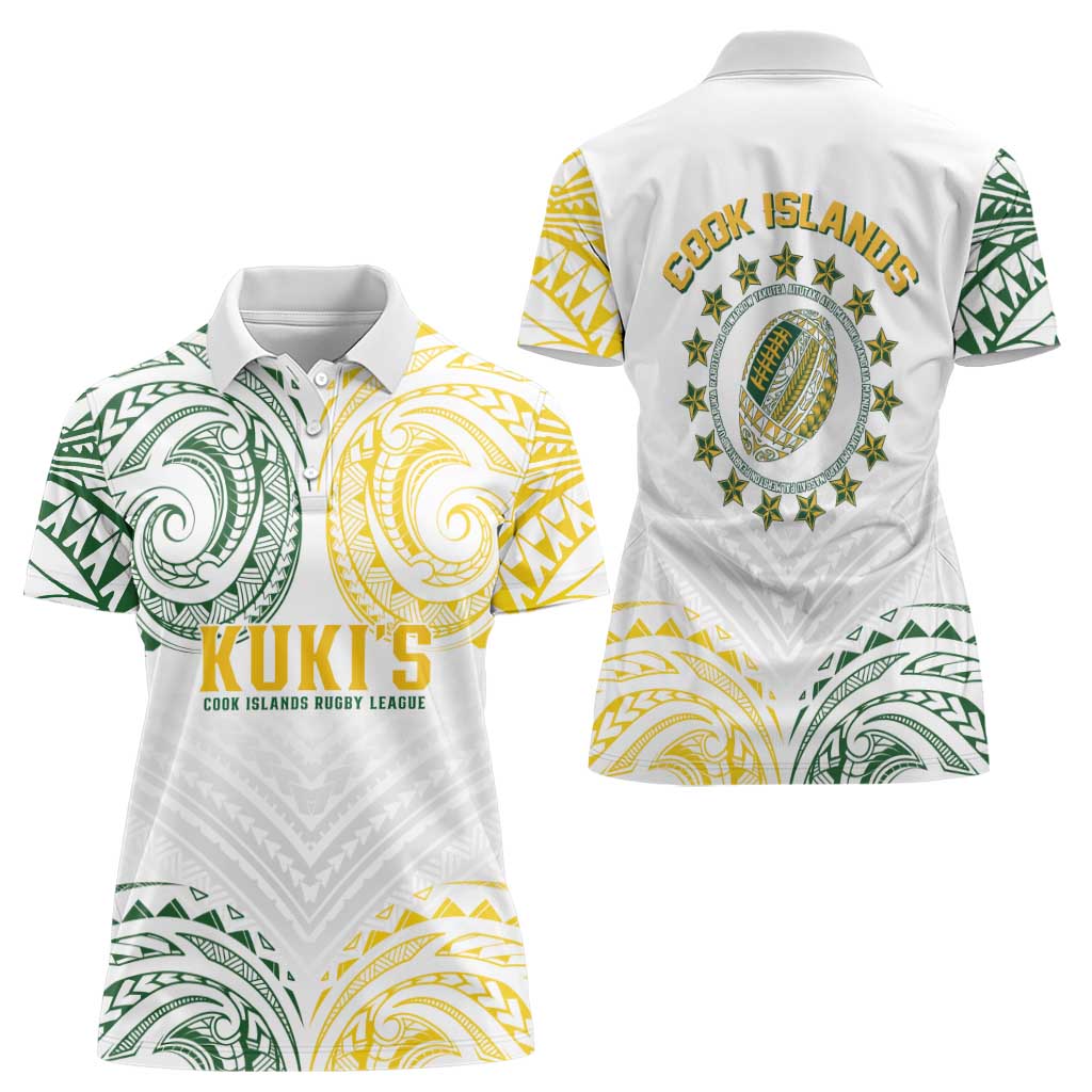 World Rugby Cook Islands Women Polo Shirt White Polynesian Tribal Pattern - Polynesian Pride