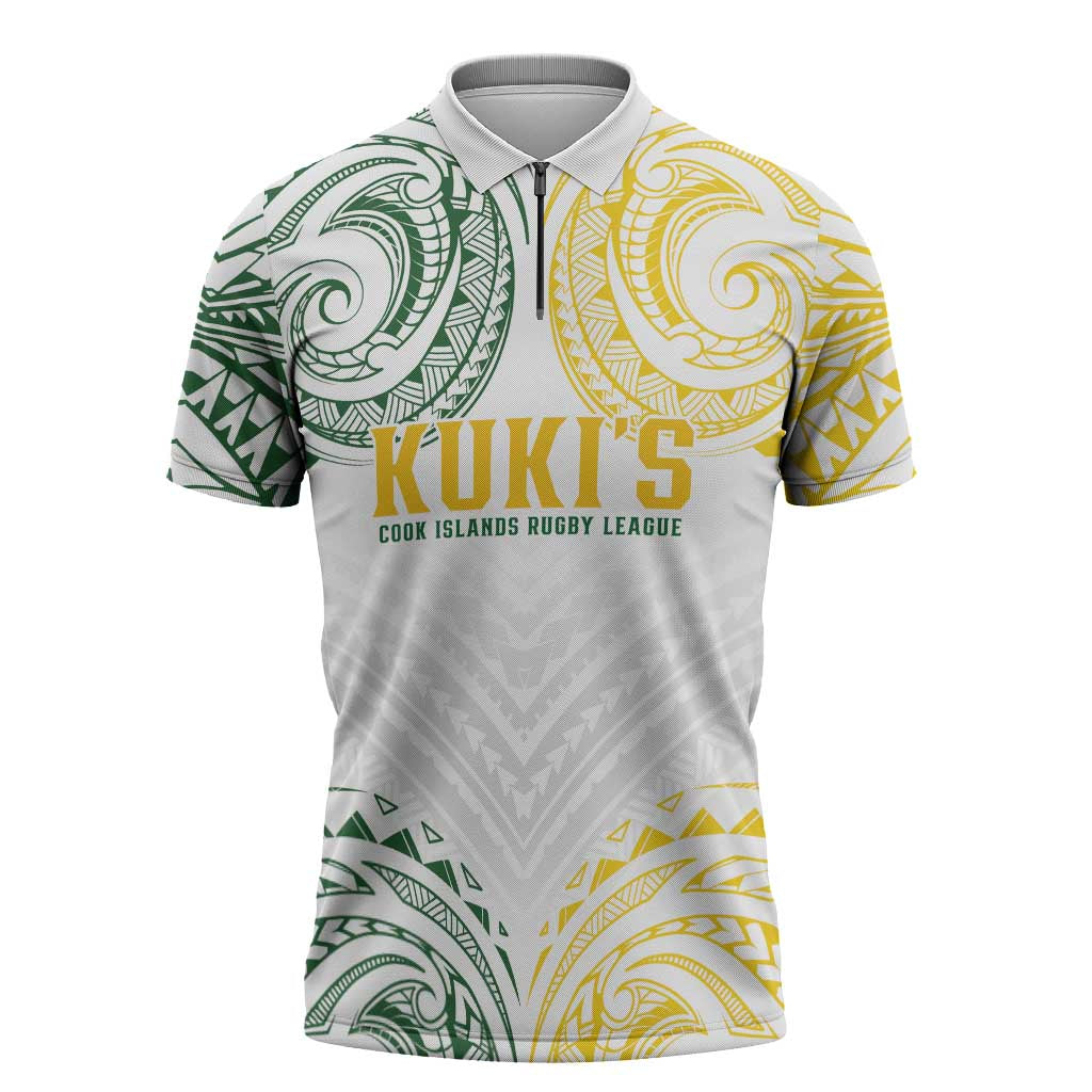 World Rugby Cook Islands Zipper Polo Shirt White Polynesian Tribal Pattern - Polynesian Pride