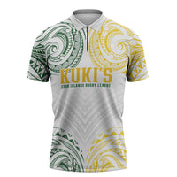 World Rugby Cook Islands Zipper Polo Shirt White Polynesian Tribal Pattern - Polynesian Pride