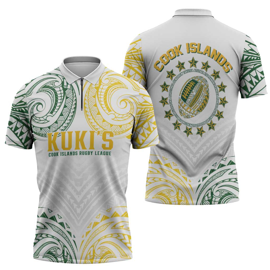 World Rugby Cook Islands Zipper Polo Shirt White Polynesian Tribal Pattern - Polynesian Pride