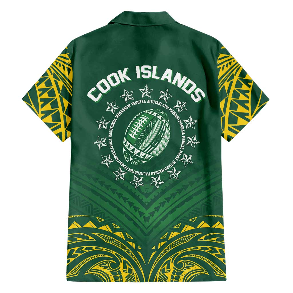 World Rugby Cook Islands Hawaiian Shirt Green Polynesian Tribal Pattern - Polynesian Pride