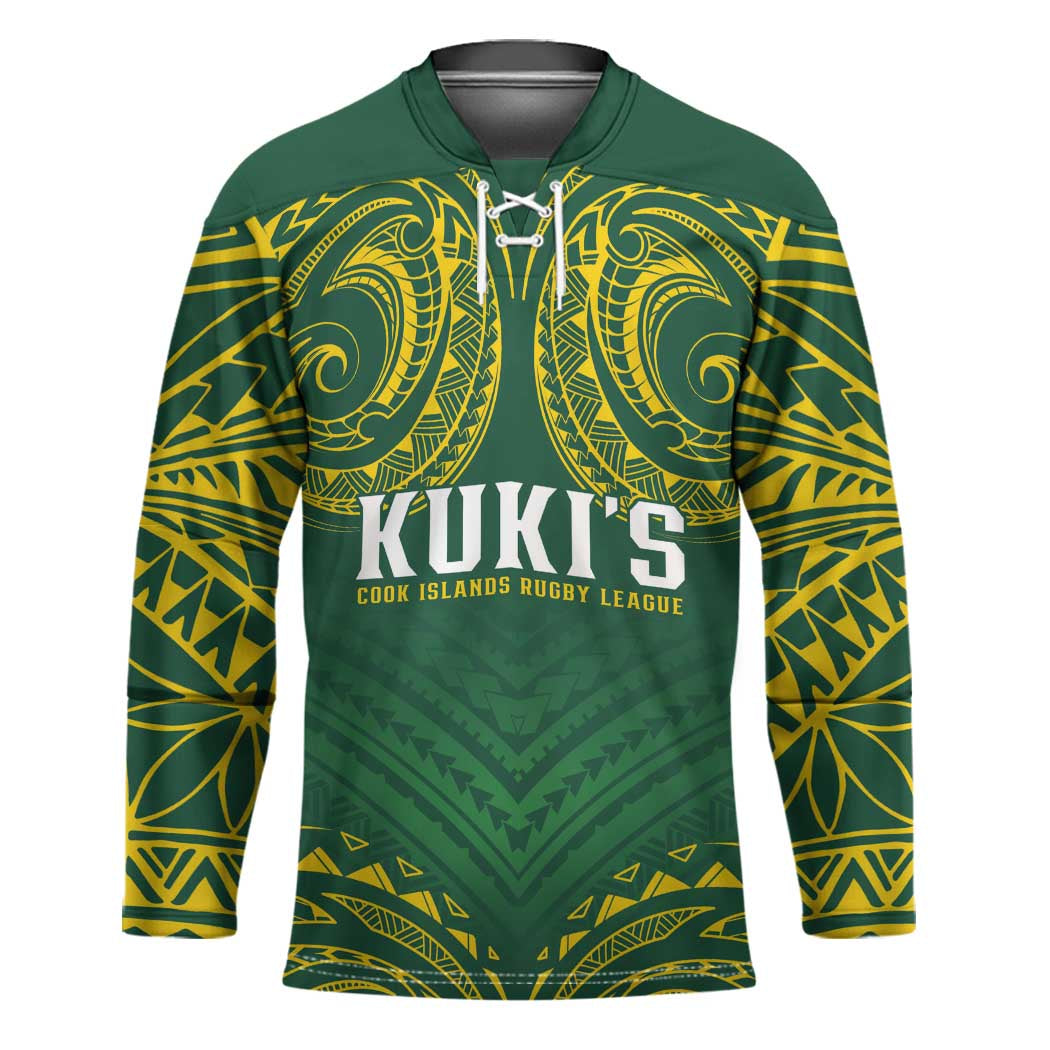 World Rugby Cook Islands Hockey Jersey Green Polynesian Tribal Pattern - Polynesian Pride