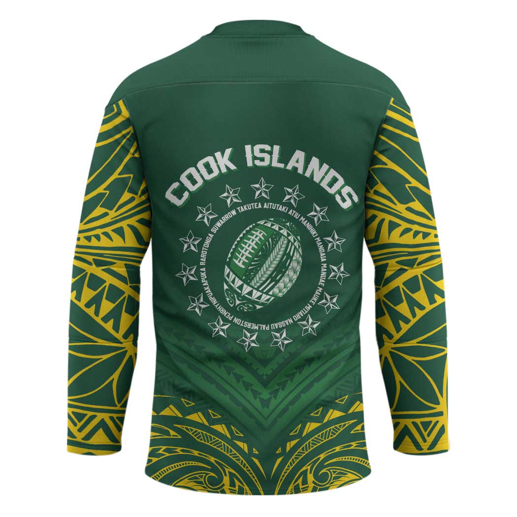 World Rugby Cook Islands Hockey Jersey Green Polynesian Tribal Pattern - Polynesian Pride
