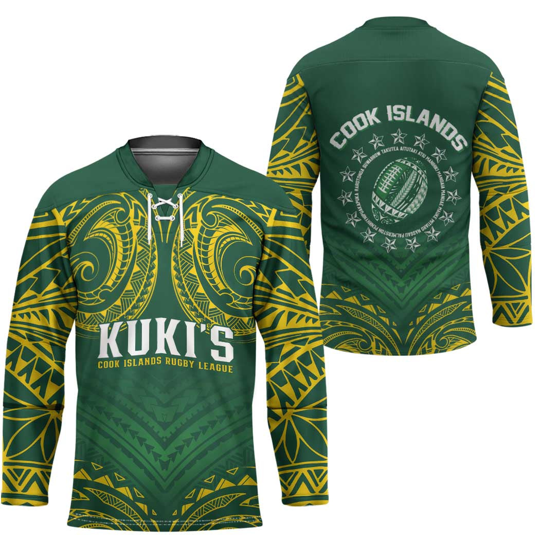 World Rugby Cook Islands Hockey Jersey Green Polynesian Tribal Pattern - Polynesian Pride