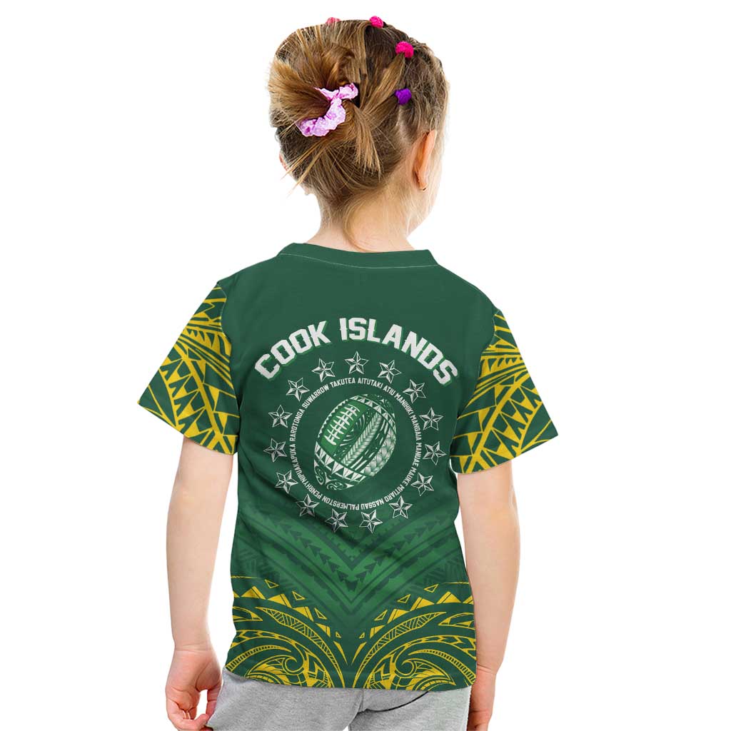 World Rugby Cook Islands Kid T Shirt Green Polynesian Tribal Pattern - Polynesian Pride