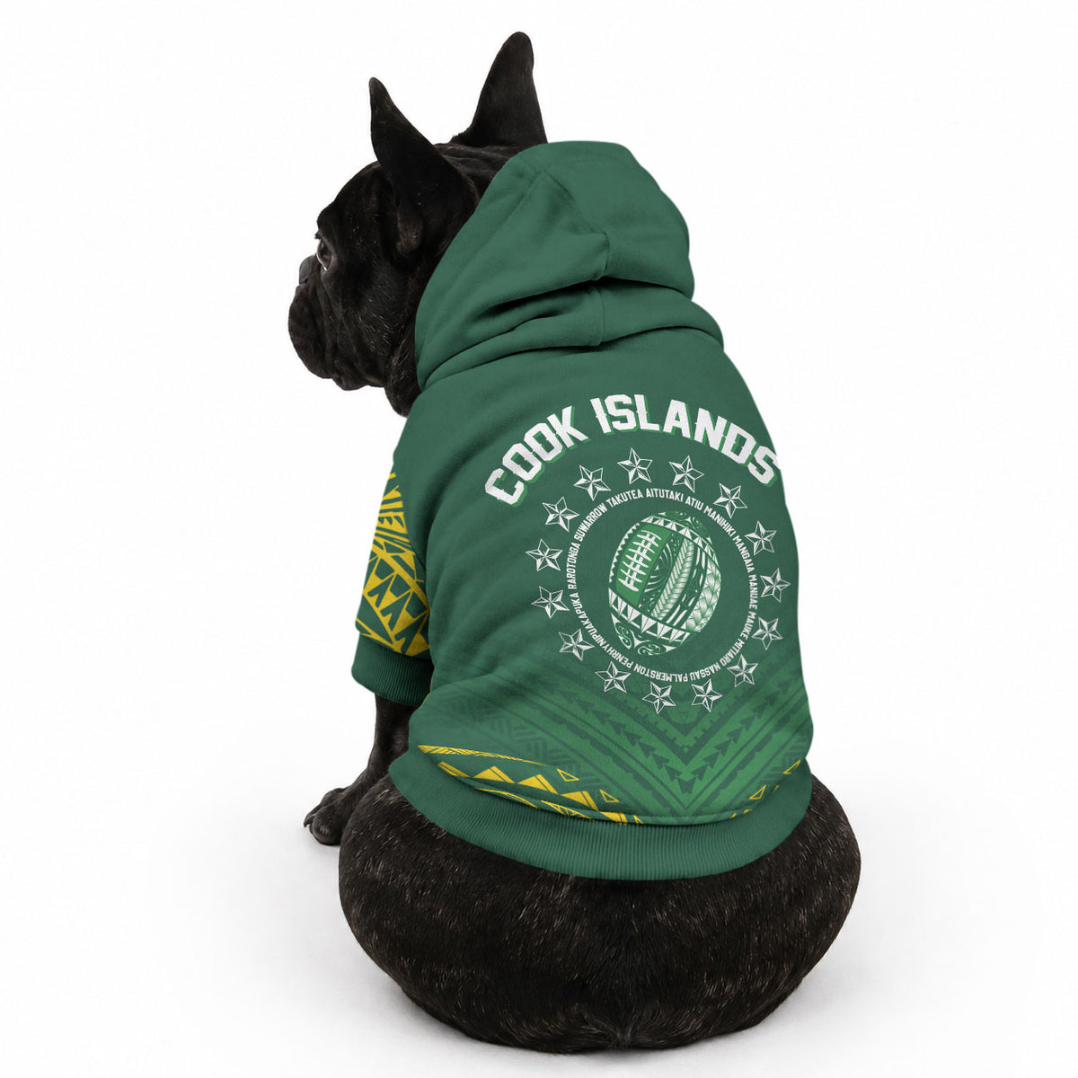 World Rugby Cook Islands Pet Hoodie Green Polynesian Tribal Pattern LT9 - Polynesian Pride