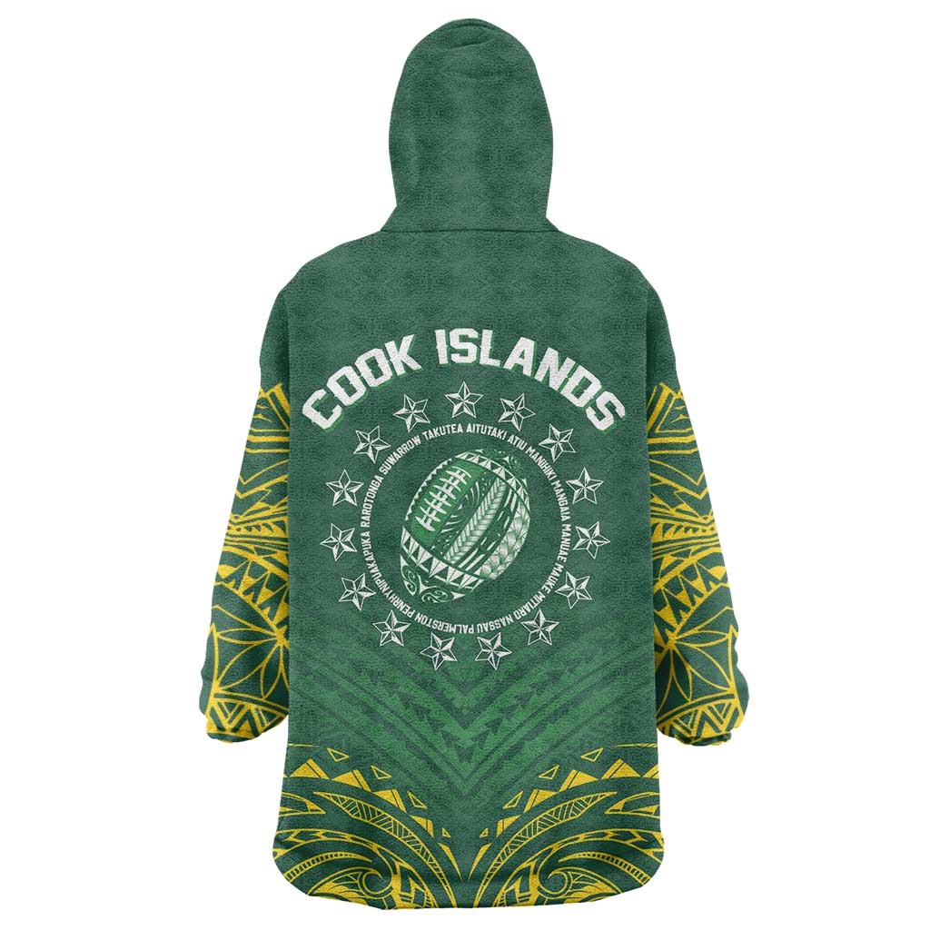World Rugby Cook Islands Wearable Blanket Hoodie Green Polynesian Tribal Pattern LT9 - Polynesian Pride