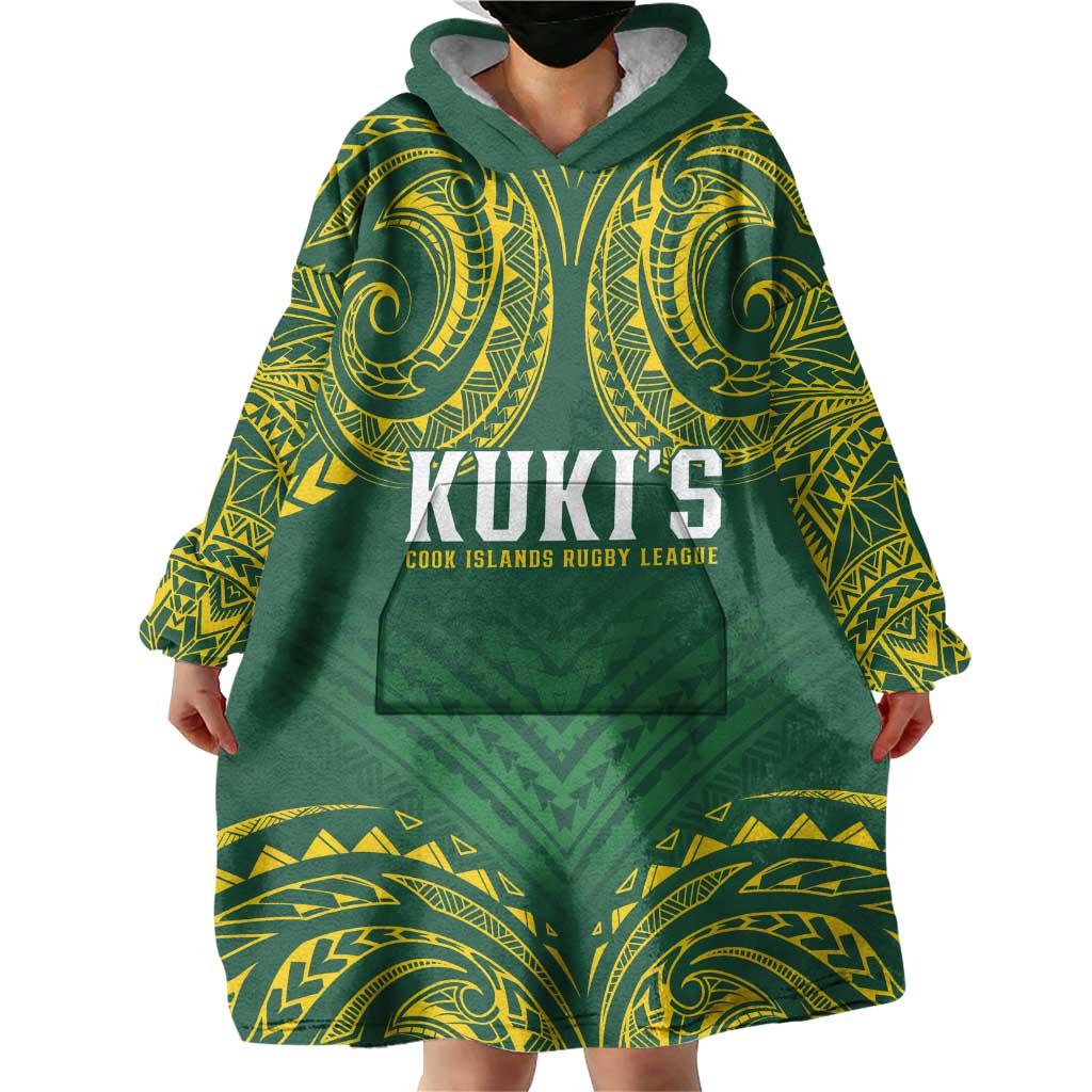 World Rugby Cook Islands Wearable Blanket Hoodie Green Polynesian Tribal Pattern LT9 - Polynesian Pride