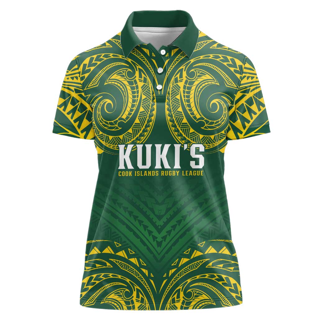 World Rugby Cook Islands Women Polo Shirt Green Polynesian Tribal Pattern LT9 Female Green - Polynesian Pride