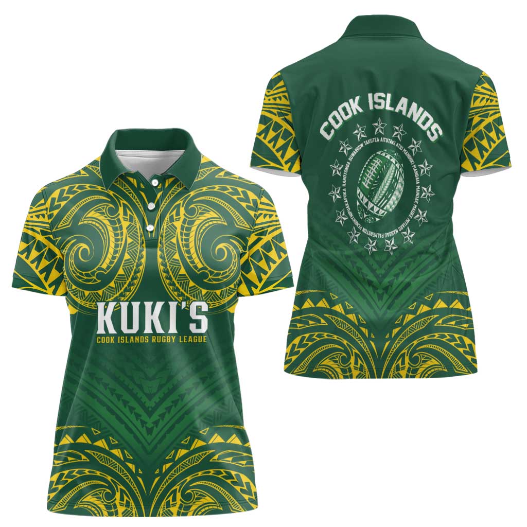 World Rugby Cook Islands Women Polo Shirt Green Polynesian Tribal Pattern LT9 - Polynesian Pride