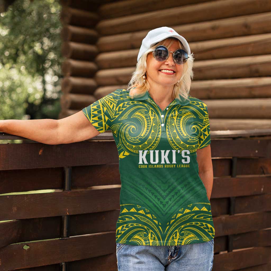 World Rugby Cook Islands Women Polo Shirt Green Polynesian Tribal Pattern LT9 - Polynesian Pride