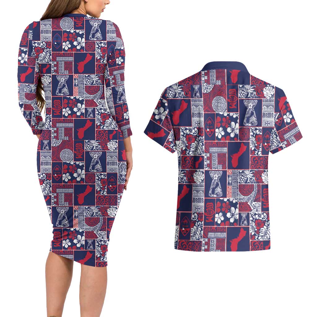 Guam Felis Pasgua Couples Matching Long Sleeve Bodycon Dress and Hawaiian Shirt Pacific Patchwork Xmas Vibes - Polynesian Pride