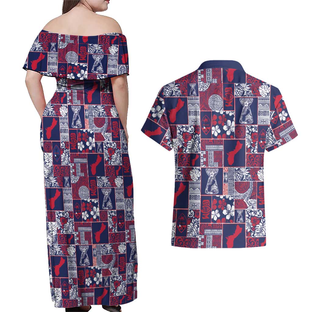 Guam Felis Pasgua Couples Matching Off Shoulder Maxi Dress and Hawaiian Shirt Pacific Patchwork Xmas Vibes - Polynesian Pride