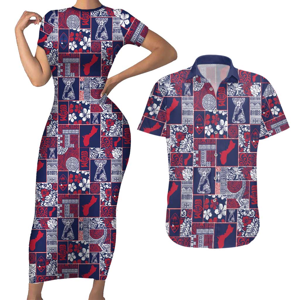Guam Felis Pasgua Couples Matching Short Sleeve Bodycon Dress and Hawaiian Shirt Pacific Patchwork Xmas Vibes - Polynesian Pride