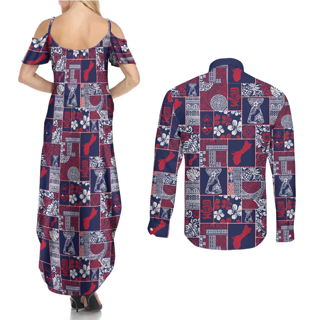 Guam Felis Pasgua Couples Matching Summer Maxi Dress and Long Sleeve Button Shirt Pacific Patchwork Xmas Vibes - Polynesian Pride