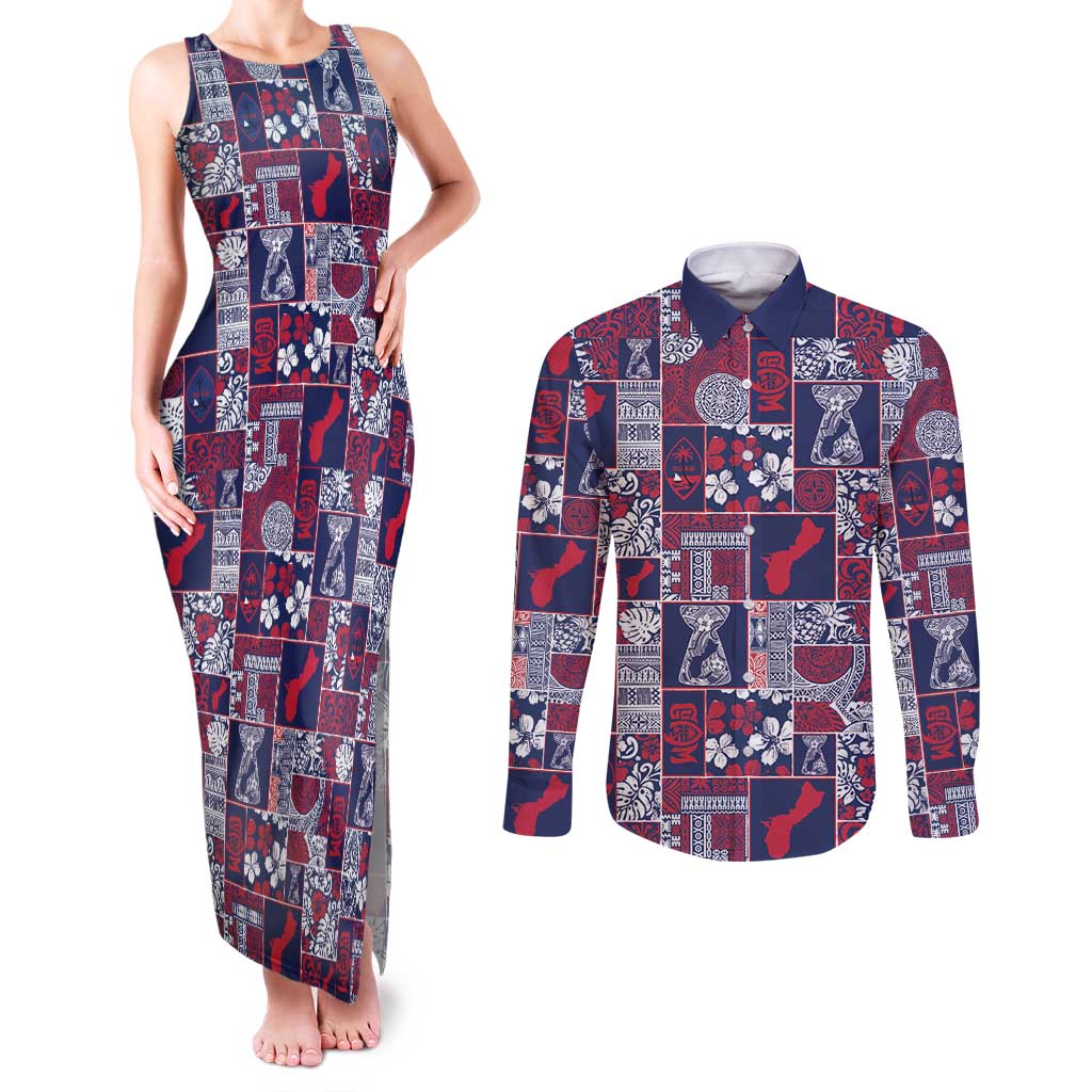 Guam Felis Pasgua Couples Matching Tank Maxi Dress and Long Sleeve Button Shirt Pacific Patchwork Xmas Vibes - Polynesian Pride