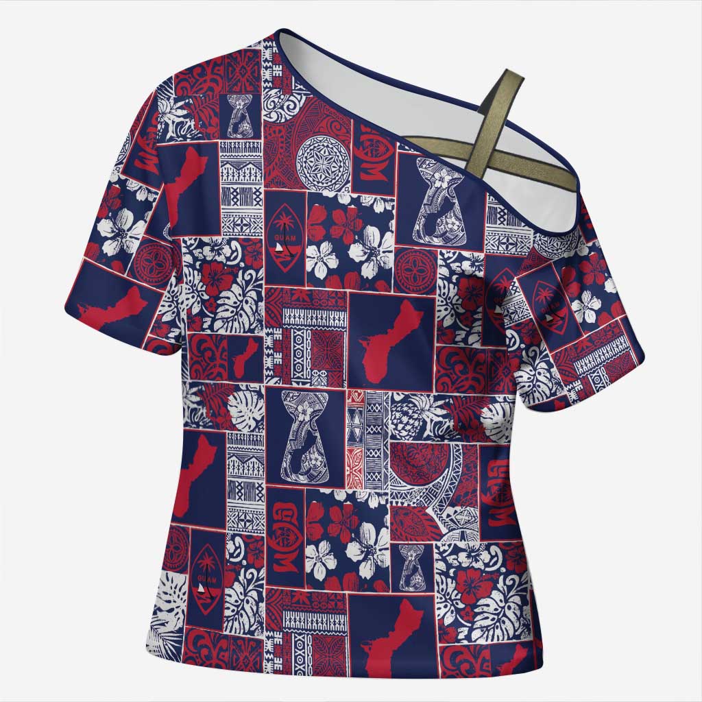 Guam Felis Pasgua Cross Shoulder Shirt Pacific Patchwork Xmas Vibes - Polynesian Pride