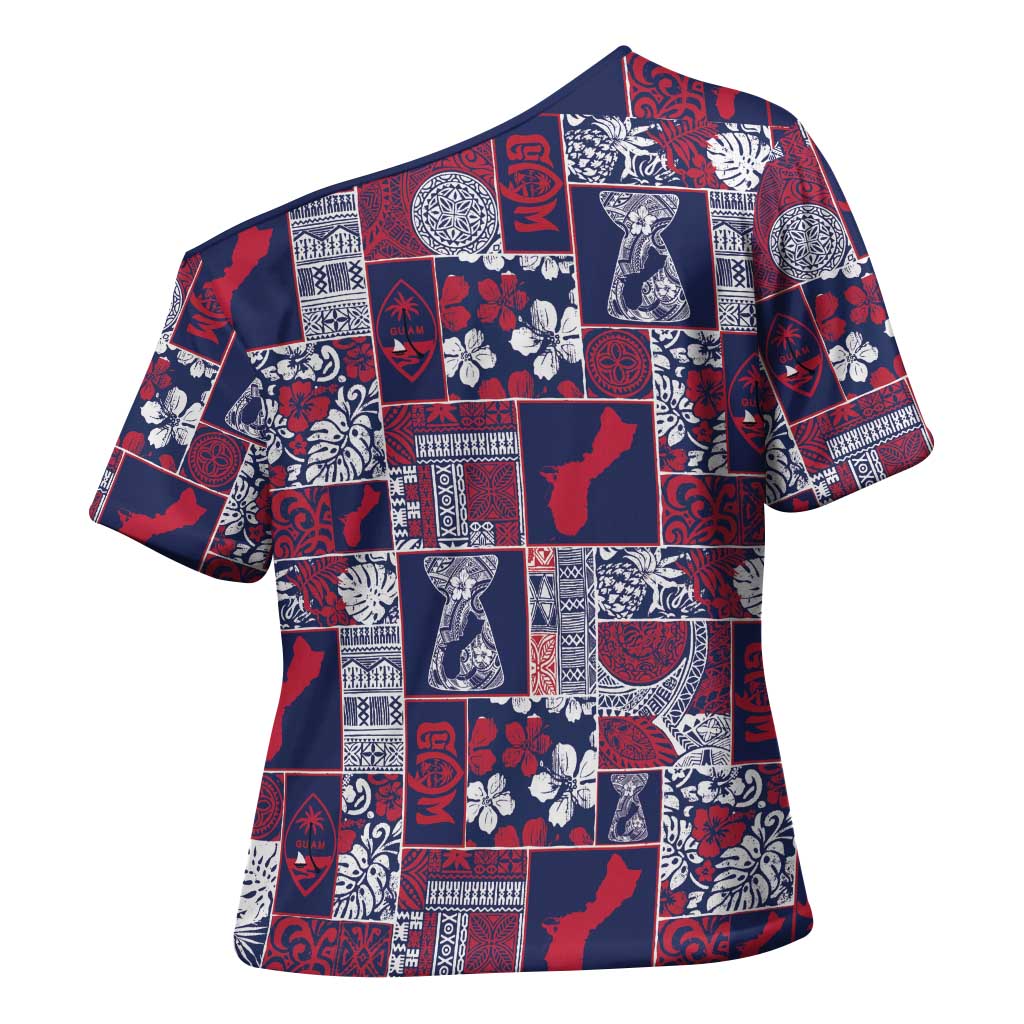 Guam Felis Pasgua Cross Shoulder Shirt Pacific Patchwork Xmas Vibes - Polynesian Pride