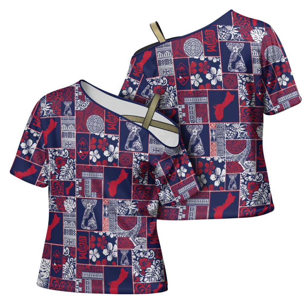 Guam Felis Pasgua Cross Shoulder Shirt Pacific Patchwork Xmas Vibes - Polynesian Pride
