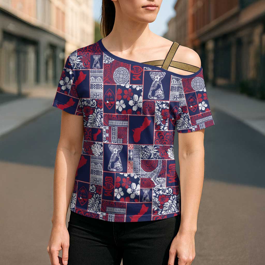 Guam Felis Pasgua Cross Shoulder Shirt Pacific Patchwork Xmas Vibes - Polynesian Pride