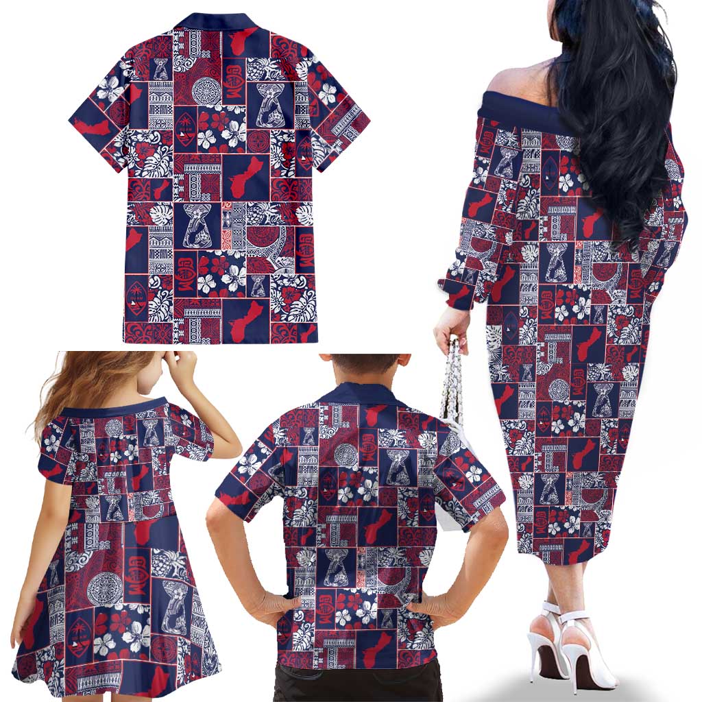 Guam Felis Pasgua Family Matching Off The Shoulder Long Sleeve Dress and Hawaiian Shirt Pacific Patchwork Xmas Vibes LT9 - Polynesian Pride