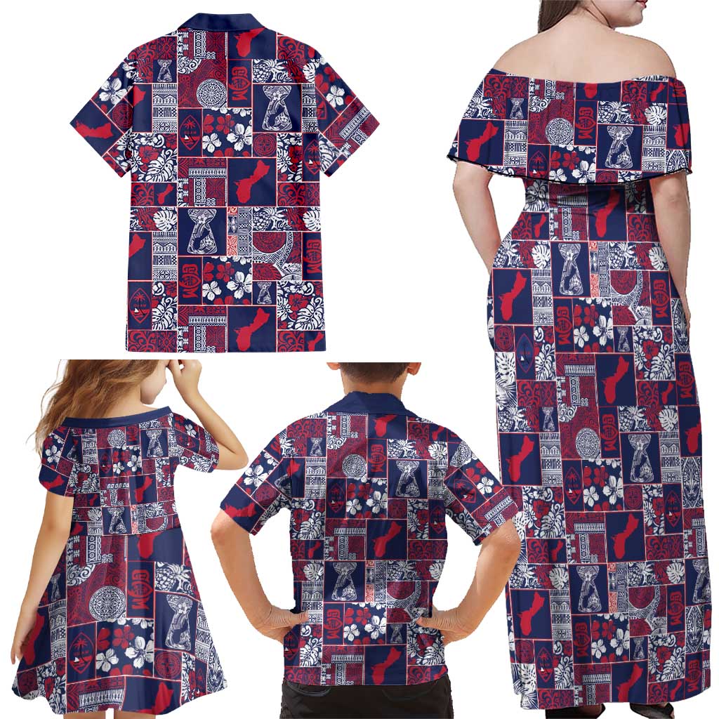 Guam Felis Pasgua Family Matching Off Shoulder Maxi Dress and Hawaiian Shirt Pacific Patchwork Xmas Vibes - Polynesian Pride