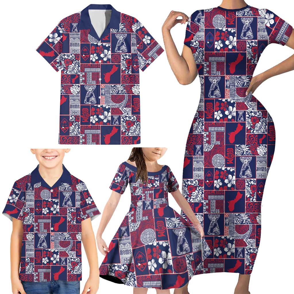Guam Felis Pasgua Family Matching Short Sleeve Bodycon Dress and Hawaiian Shirt Pacific Patchwork Xmas Vibes - Polynesian Pride