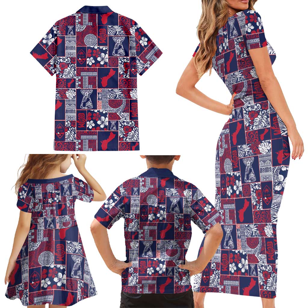 Guam Felis Pasgua Family Matching Short Sleeve Bodycon Dress and Hawaiian Shirt Pacific Patchwork Xmas Vibes - Polynesian Pride