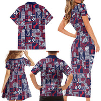 Guam Felis Pasgua Family Matching Short Sleeve Bodycon Dress and Hawaiian Shirt Pacific Patchwork Xmas Vibes - Polynesian Pride