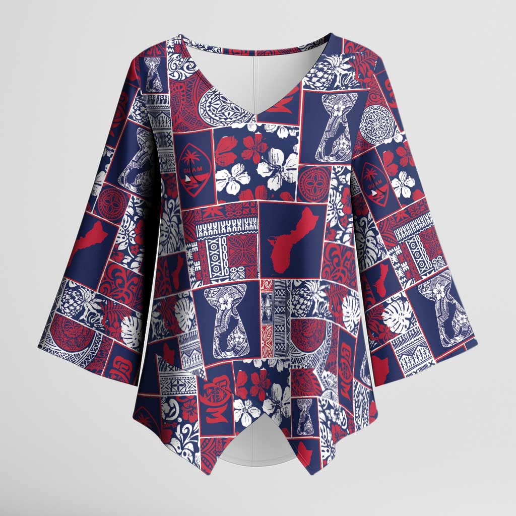Guam Felis Pasgua Kimono Sleeve Blouse Pacific Patchwork Xmas Vibes LT9 Female Blue - Polynesian Pride