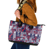 Guam Felis Pasgua Leather Tote Bag Pacific Patchwork Xmas Vibes - Polynesian Pride