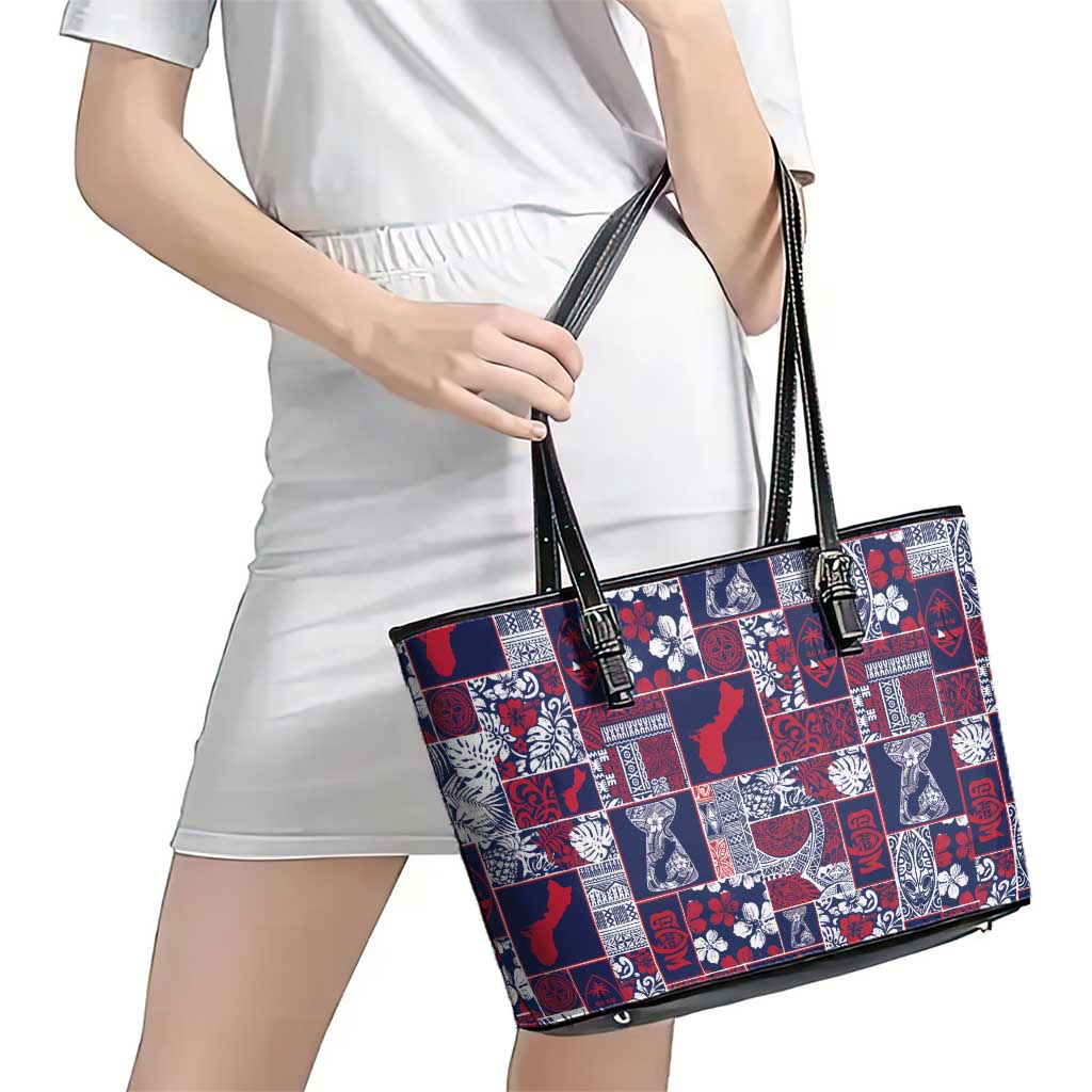 Guam Felis Pasgua Leather Tote Bag Pacific Patchwork Xmas Vibes - Polynesian Pride
