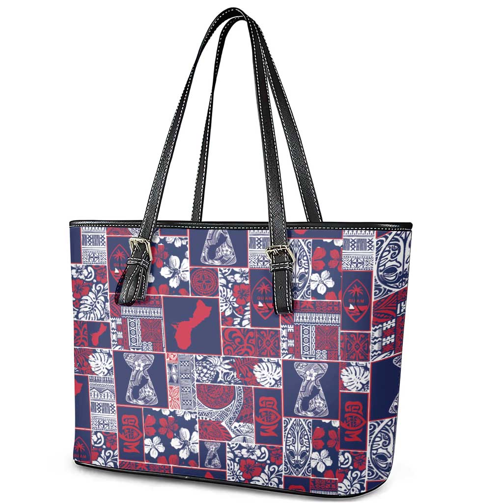 Guam Felis Pasgua Leather Tote Bag Pacific Patchwork Xmas Vibes - Polynesian Pride