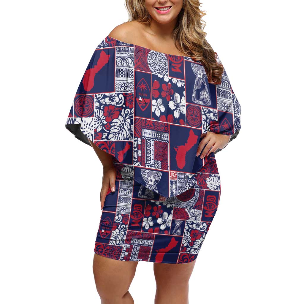 Guam Felis Pasgua Off Shoulder Short Dress Pacific Patchwork Xmas Vibes - Polynesian Pride