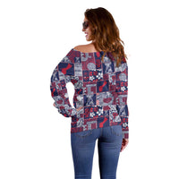 Guam Felis Pasgua Off Shoulder Sweater Pacific Patchwork Xmas Vibes - Polynesian Pride