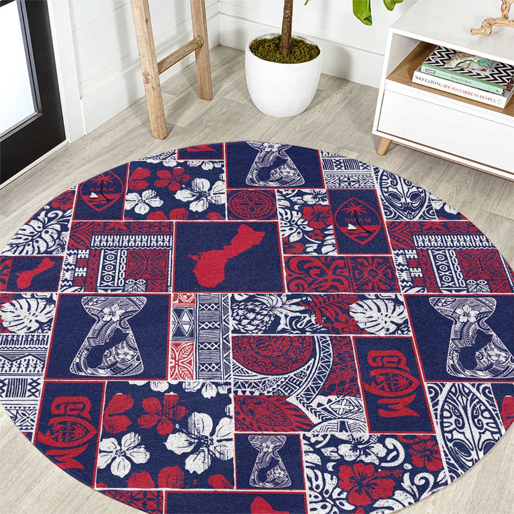 Guam Felis Pasgua Round Carpet Pacific Patchwork Xmas Vibes LT9 Blue - Polynesian Pride