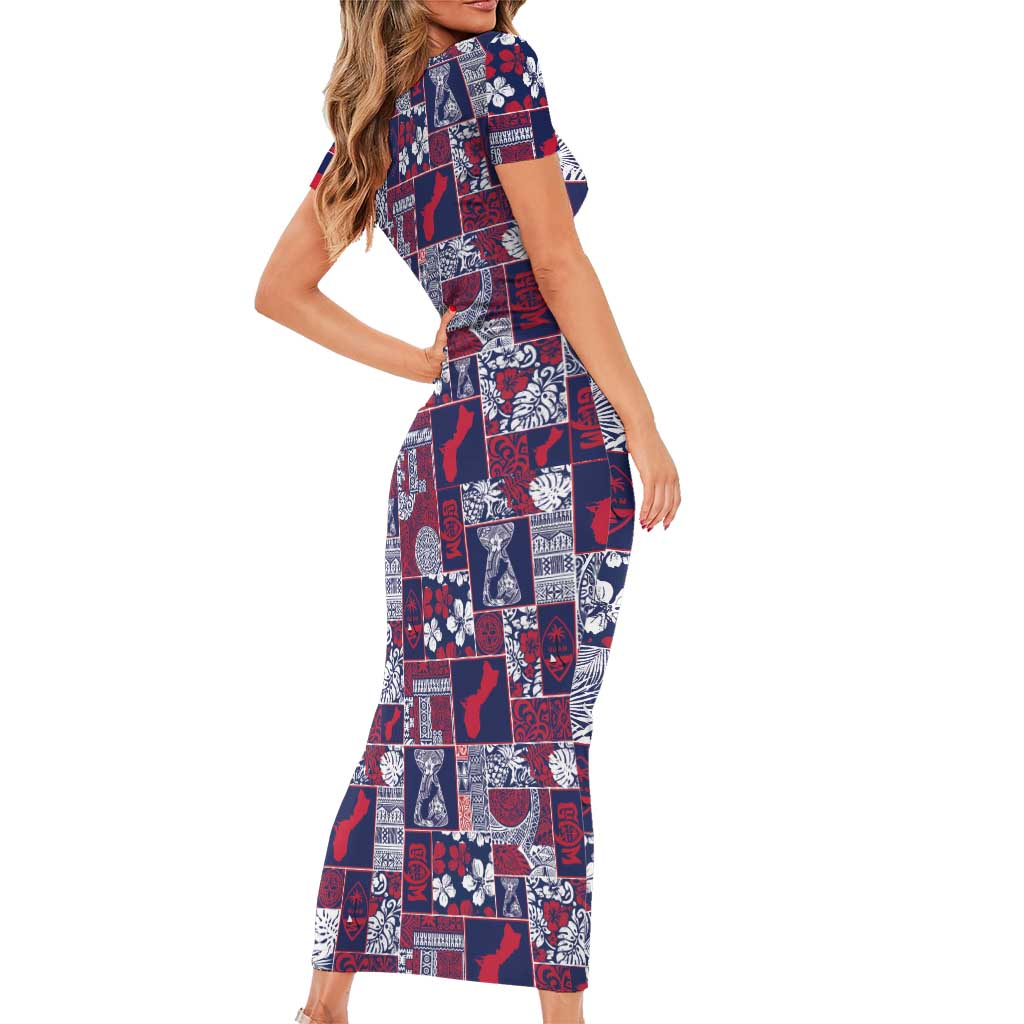 Guam Felis Pasgua Short Sleeve Bodycon Dress Pacific Patchwork Xmas Vibes - Polynesian Pride