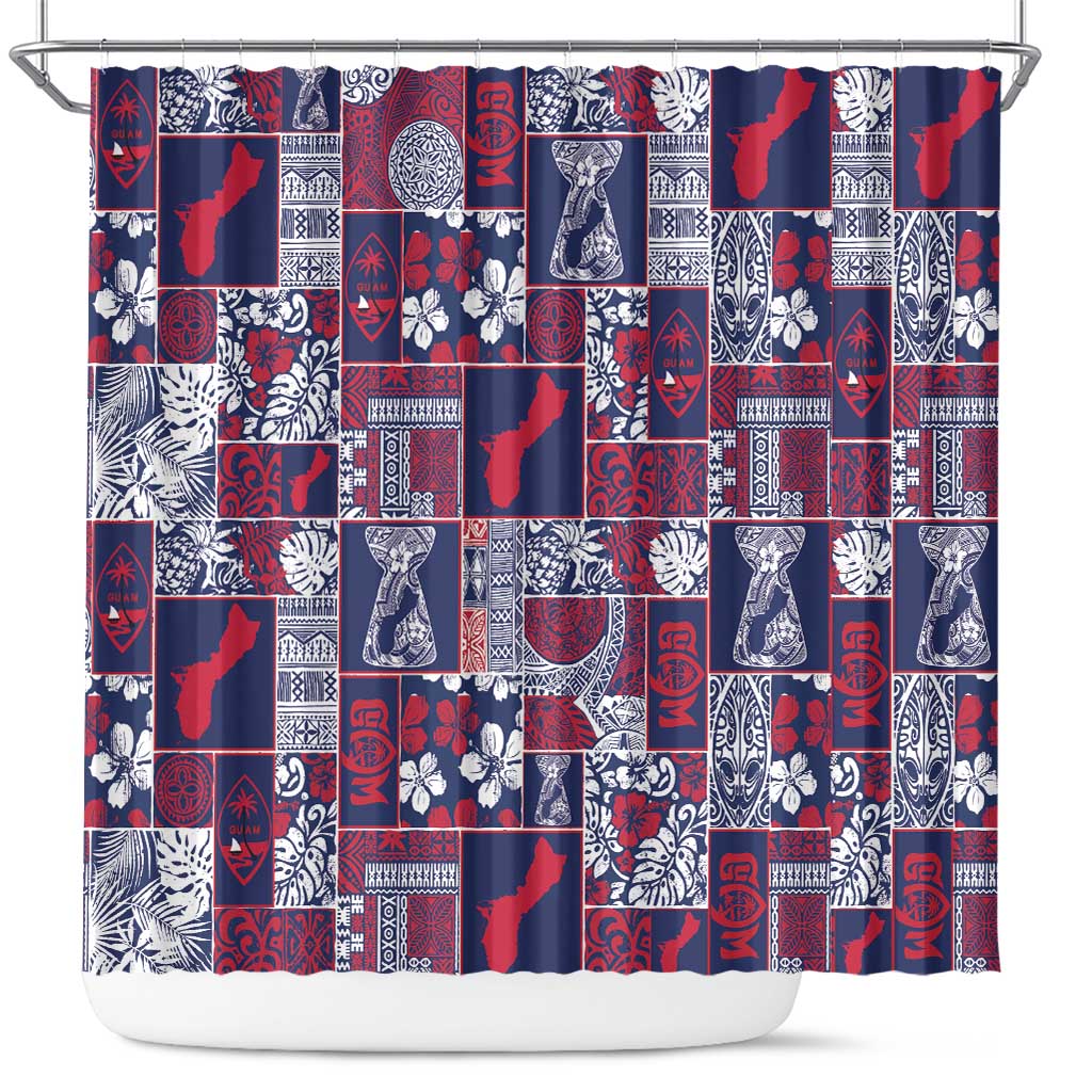 Guam Felis Pasgua Shower Curtain Pacific Patchwork Xmas Vibes LT9 Blue - Polynesian Pride
