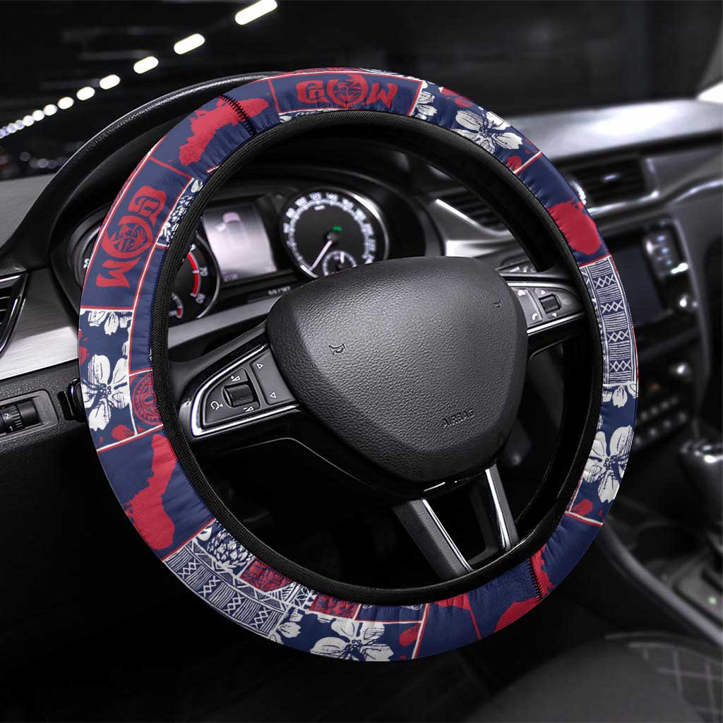 Guam Felis Pasgua Steering Wheel Cover Pacific Patchwork Xmas Vibes LT9 Universal Fit Blue - Polynesian Pride