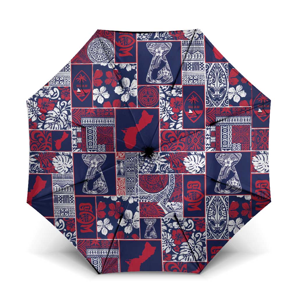 Guam Felis Pasgua Umbrella Pacific Patchwork Xmas Vibes LT9 One Size Folded 11.42 inch Opened Diameter 37.4 inch Blue - Polynesian Pride