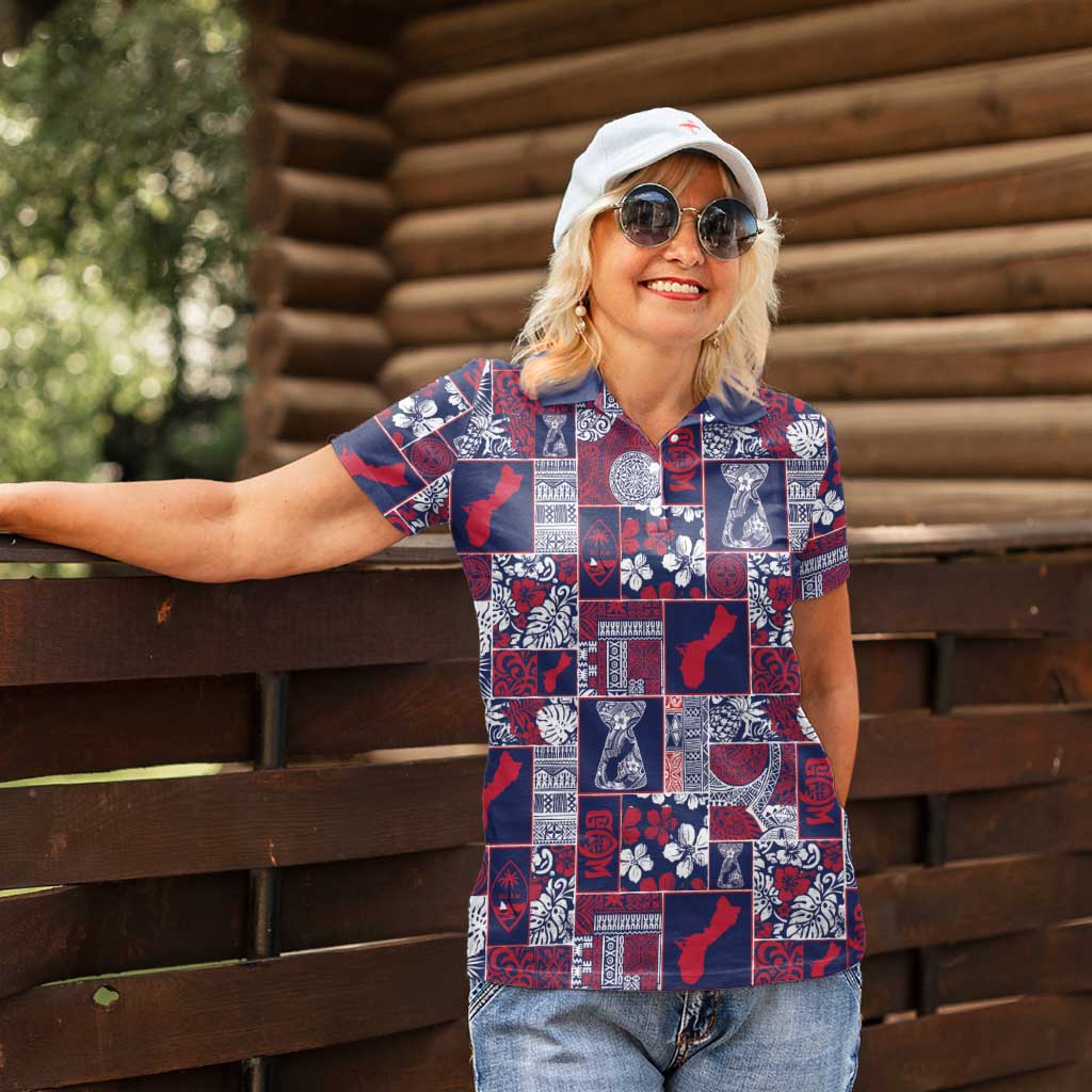 Guam Felis Pasgua Women Polo Shirt Pacific Patchwork Xmas Vibes - Polynesian Pride